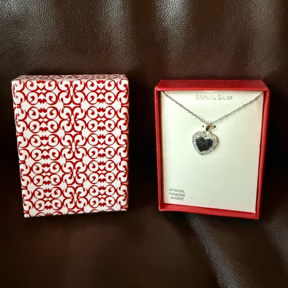 Sterling silver genuine diamond accent heart charm on 18” sterling silver chain - Picture 2 of 4